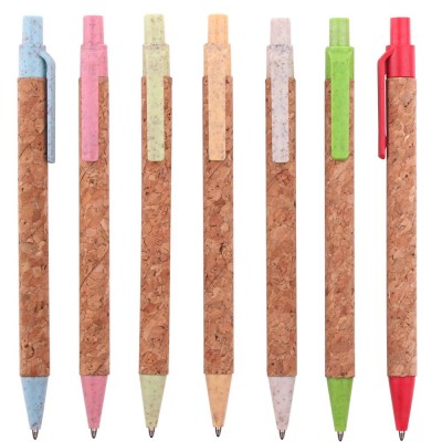 Customized logo pen cork wheat straw material cork pen